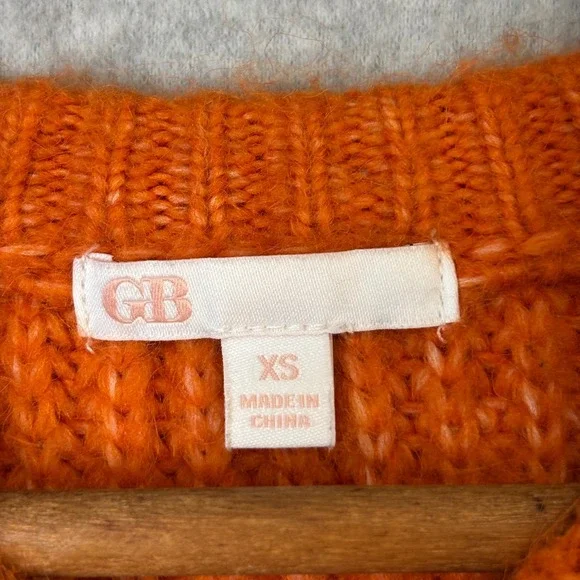 GB Women's XS Knit Sweater Striped Acrylic Wool Blend Orange Burgundy Tan Short - Picture 4 of 7